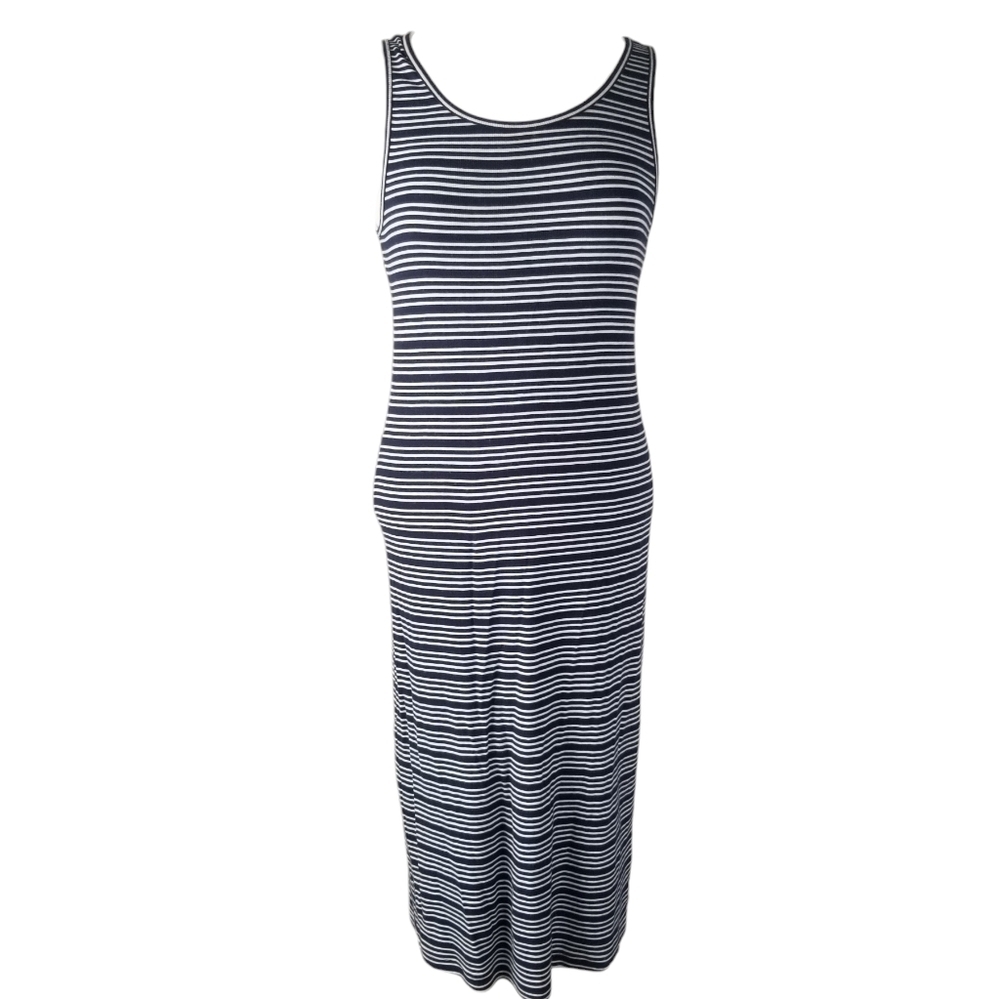 Lilly Pulitzer Jordyn Navy White Stripes Tank Midi Dress Cut Out Back Tassels M